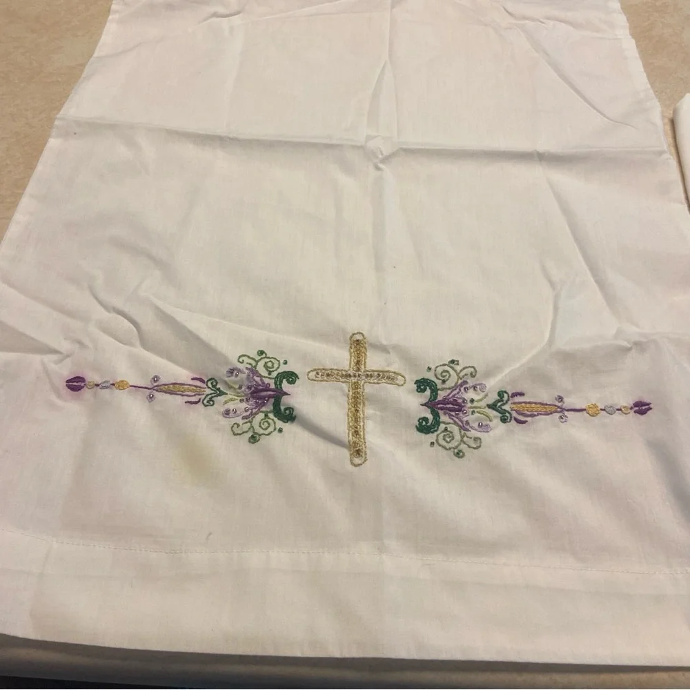 White Embroidered Tablecloth with Cross Design